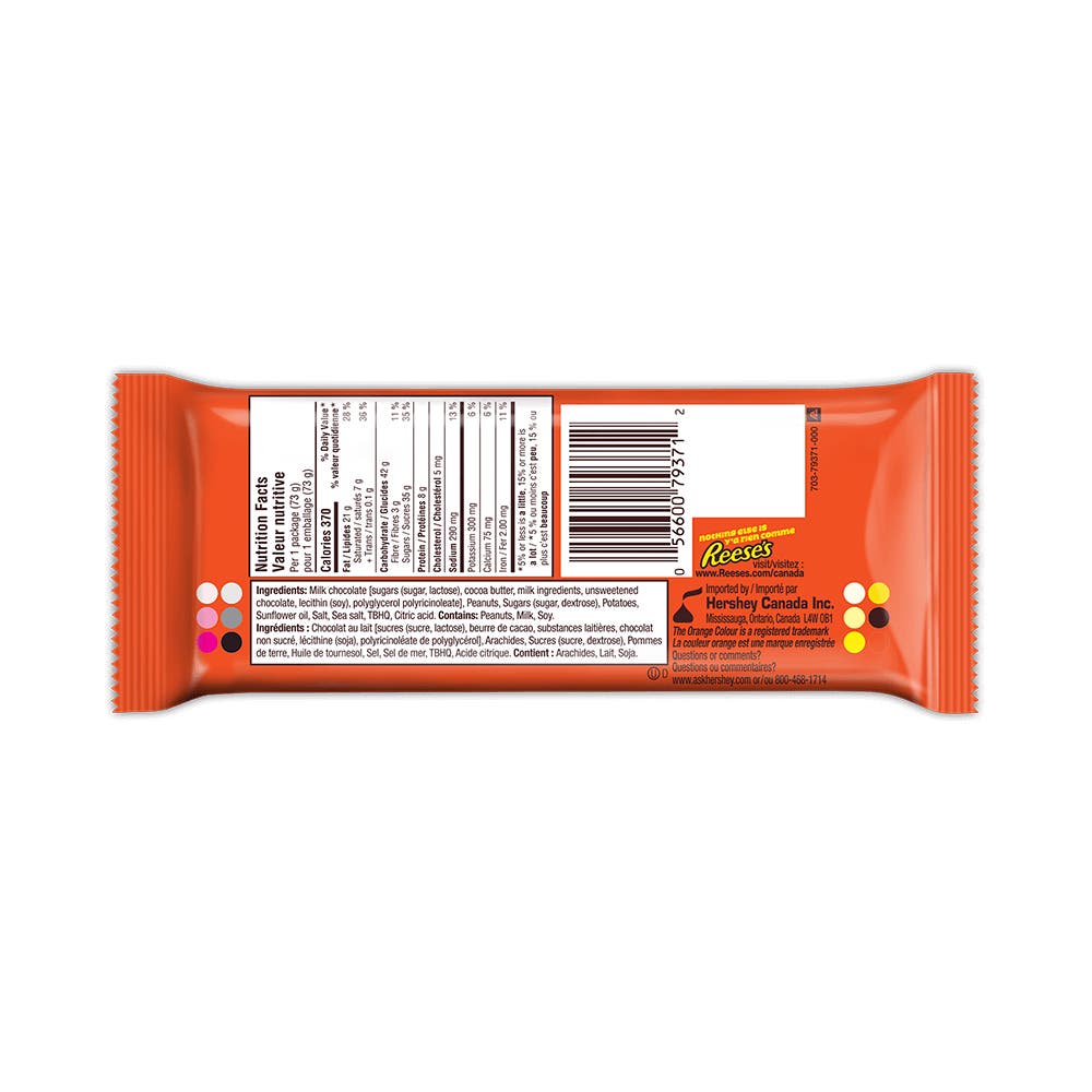 REESE'S Big Cup with Potato Chips Peanut Butter King Size Candy, 73g - Back of Package