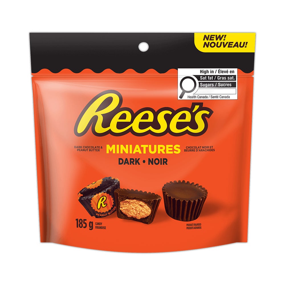 REESE'S Dark Chocolate Peanut Butter Cups Miniatures Candy, 185g bag - Front of Package