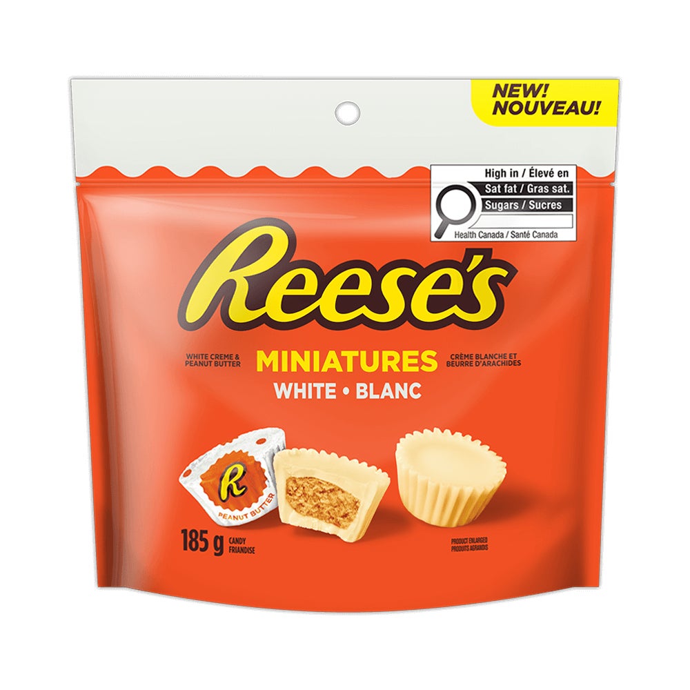 REESE'S White Creme Peanut Butter Cups Miniatures Candy, 185g bag - Front of Package