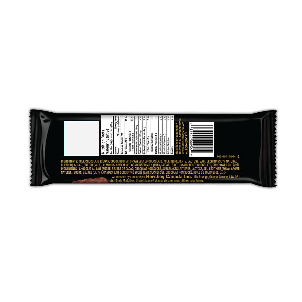 SKOR Milk Chocolate with Crisp Butter Toffee Candy Bar, 39g - Back of Package