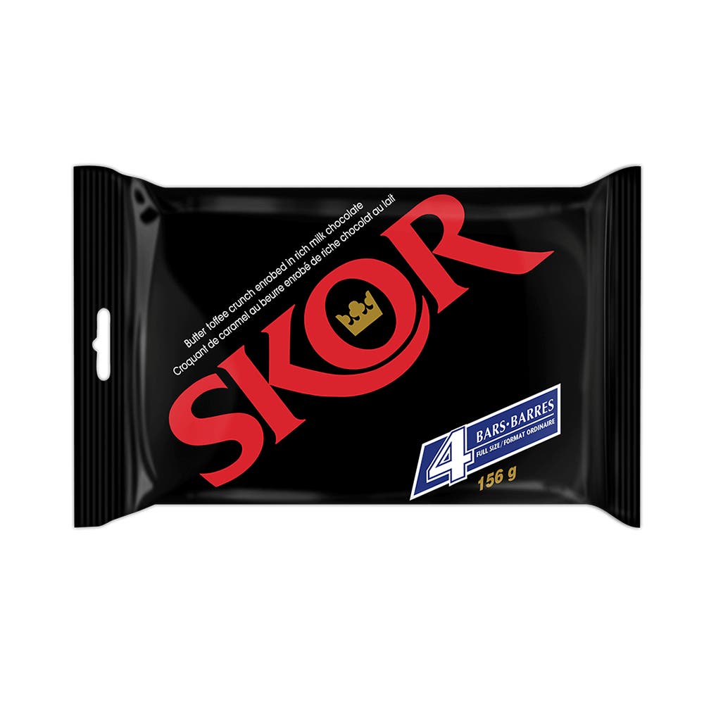 SKOR Milk Chocolate with Crisp Butter Toffee Candy Bars, 39g, 4 bars - Front of Package