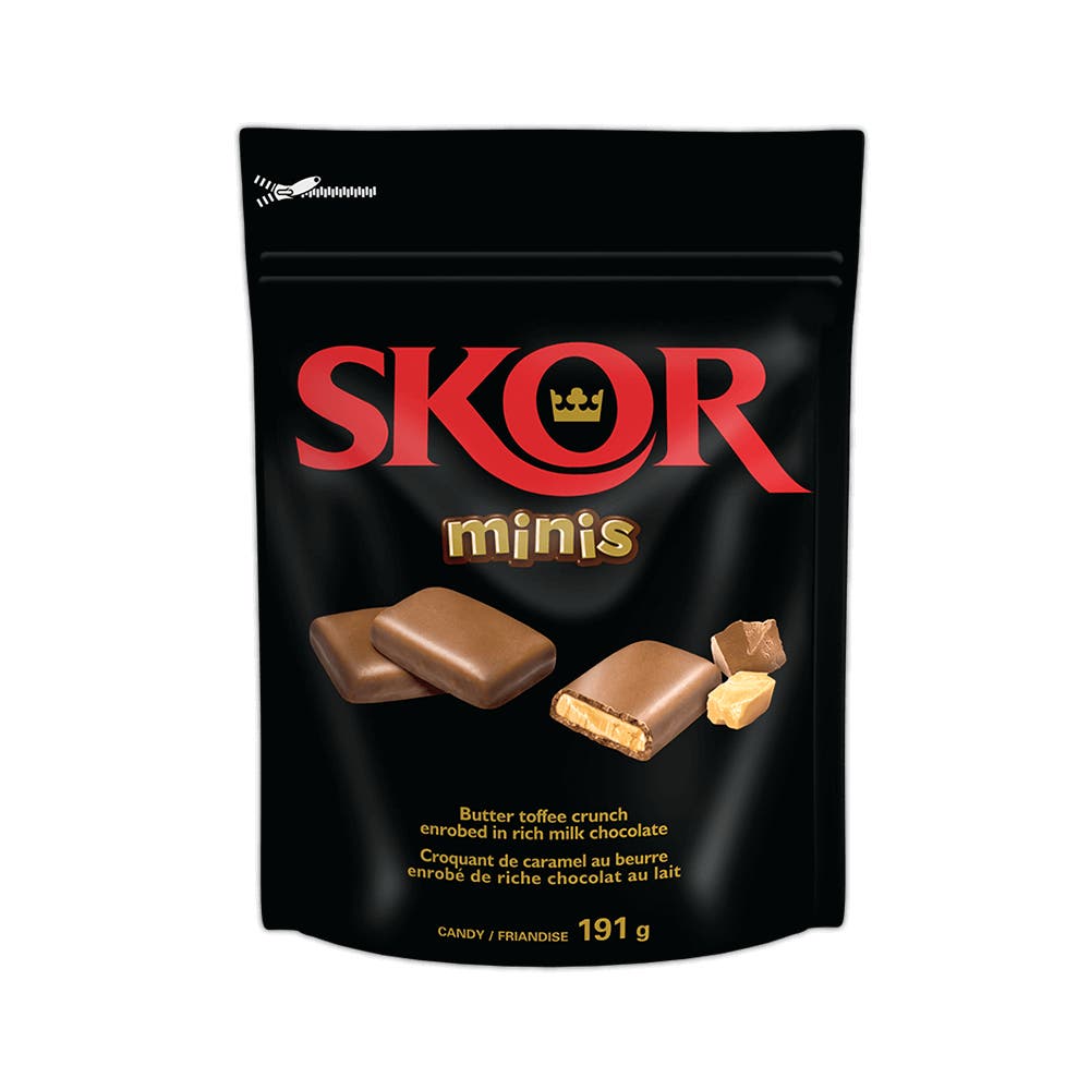 SKOR Minis Milk Chocolate with Crisp Butter Toffee Candy Bites, 191g bag - Front of Package