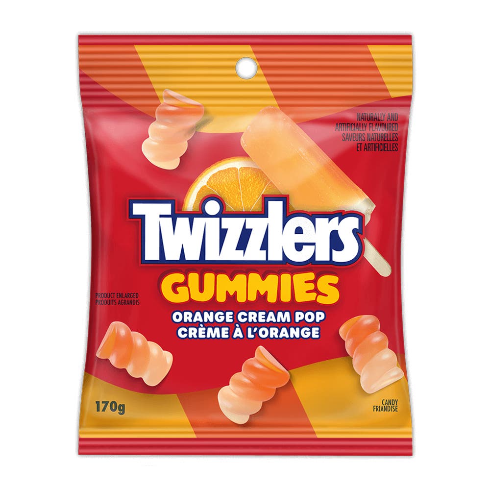 TWIZZLERS GUMMIES Orange Cream Pop, 170g bag - Front of Package