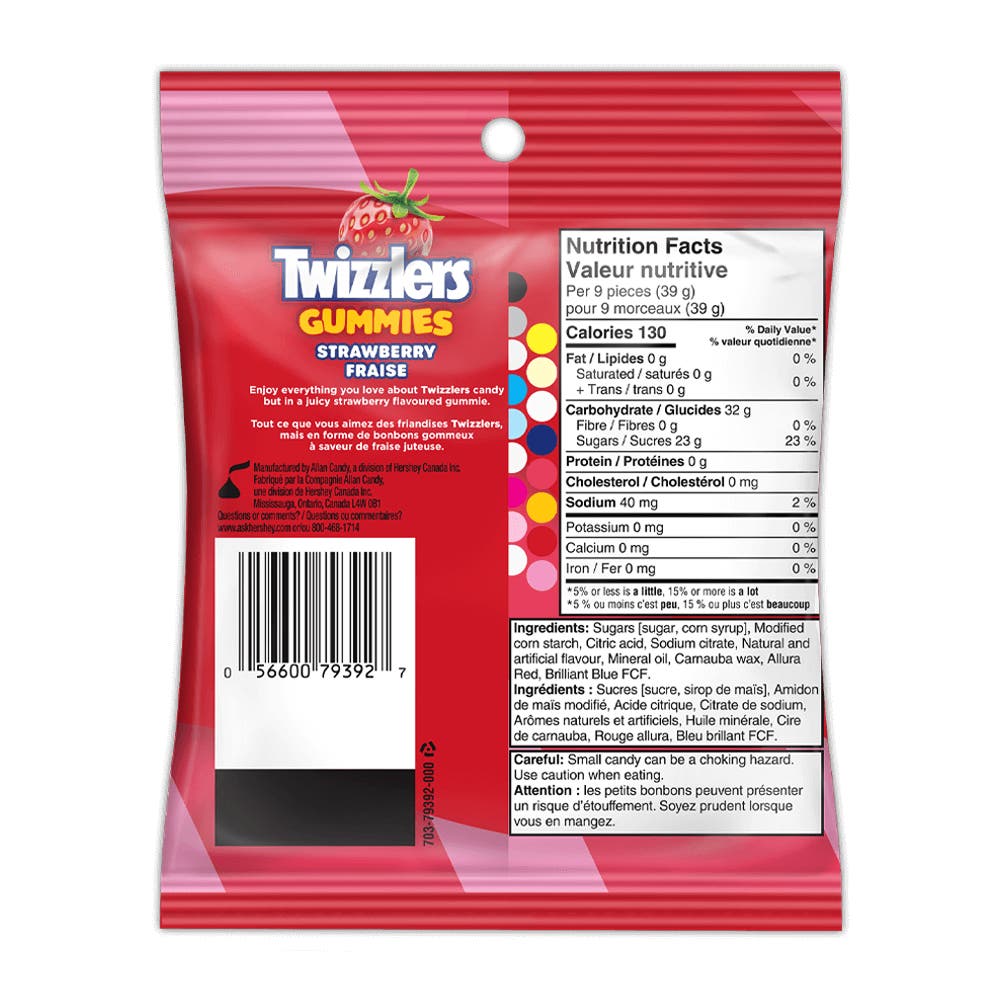 TWIZZLERS GUMMIES Strawberry, 170g bag - Back of Package