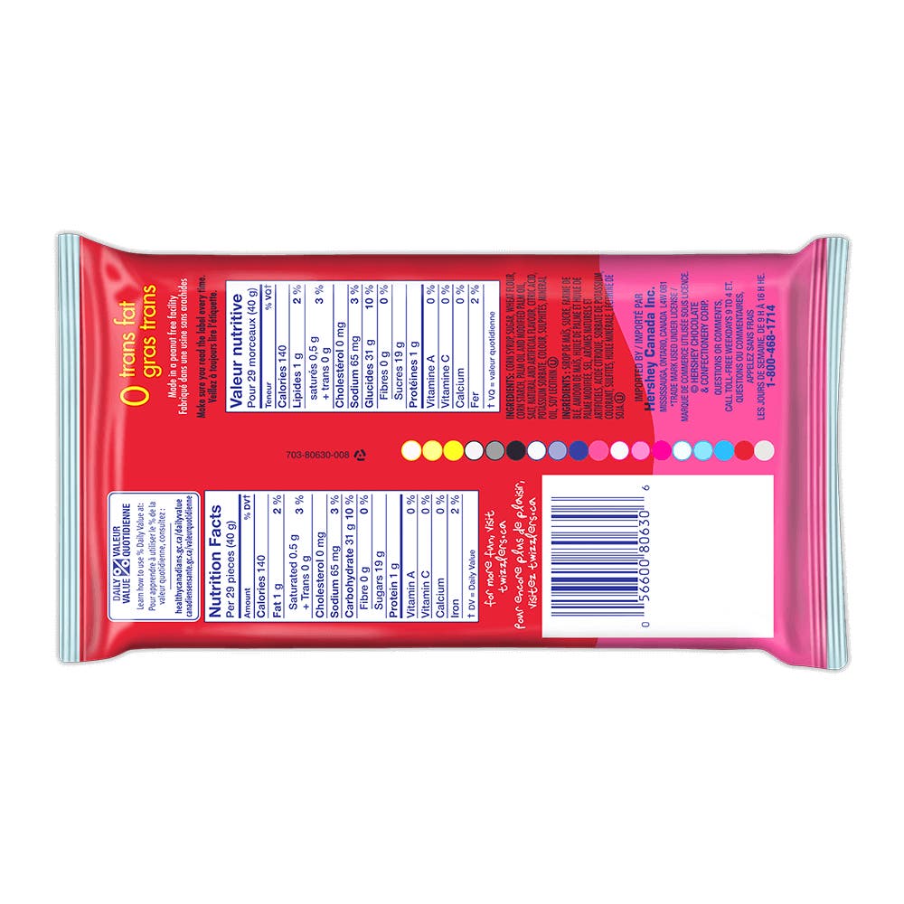 TWIZZLERS NIBS Cherry Candy, 225g bag - Back of Package