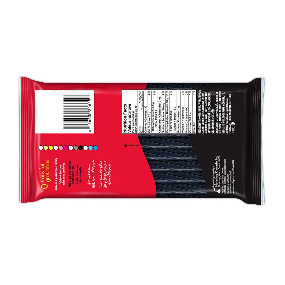 TWIZZLERS Twists Licorice Candy, 375g bag - Back of Package