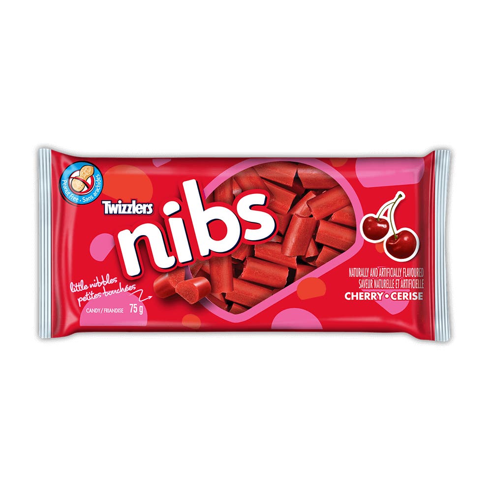 TWIZZLERS NIBS Cherry Candy, 75g bag - Front of Package