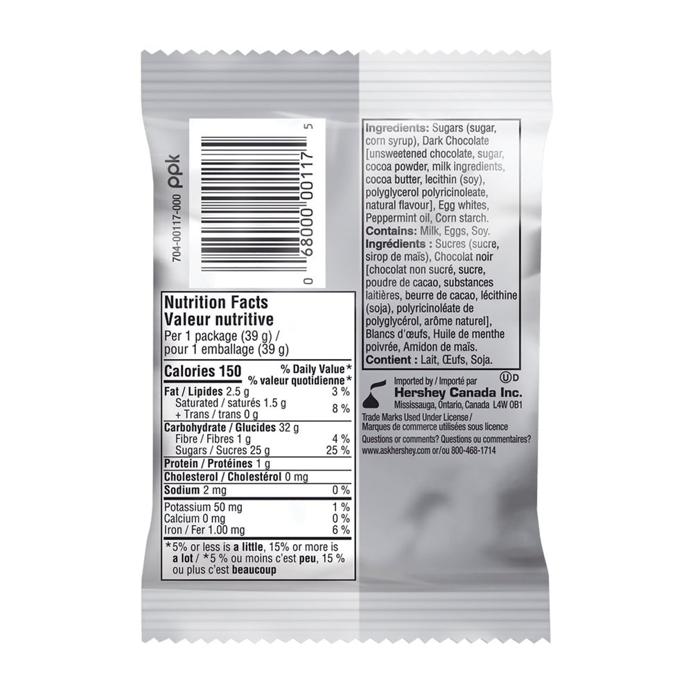 YORK Dark Chocolate Peppermint Pattie, 39g - Back of Package