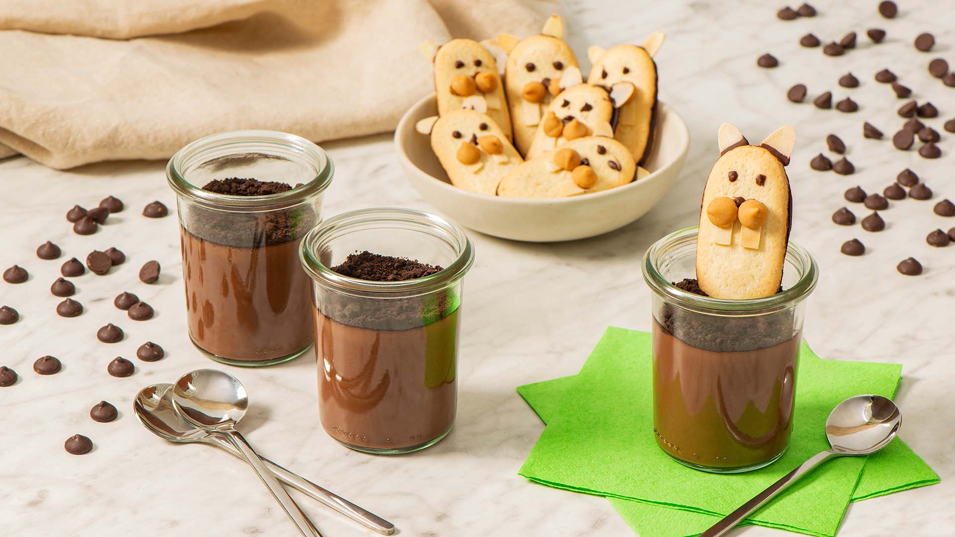 dark chocolate groundhog day pudding cups