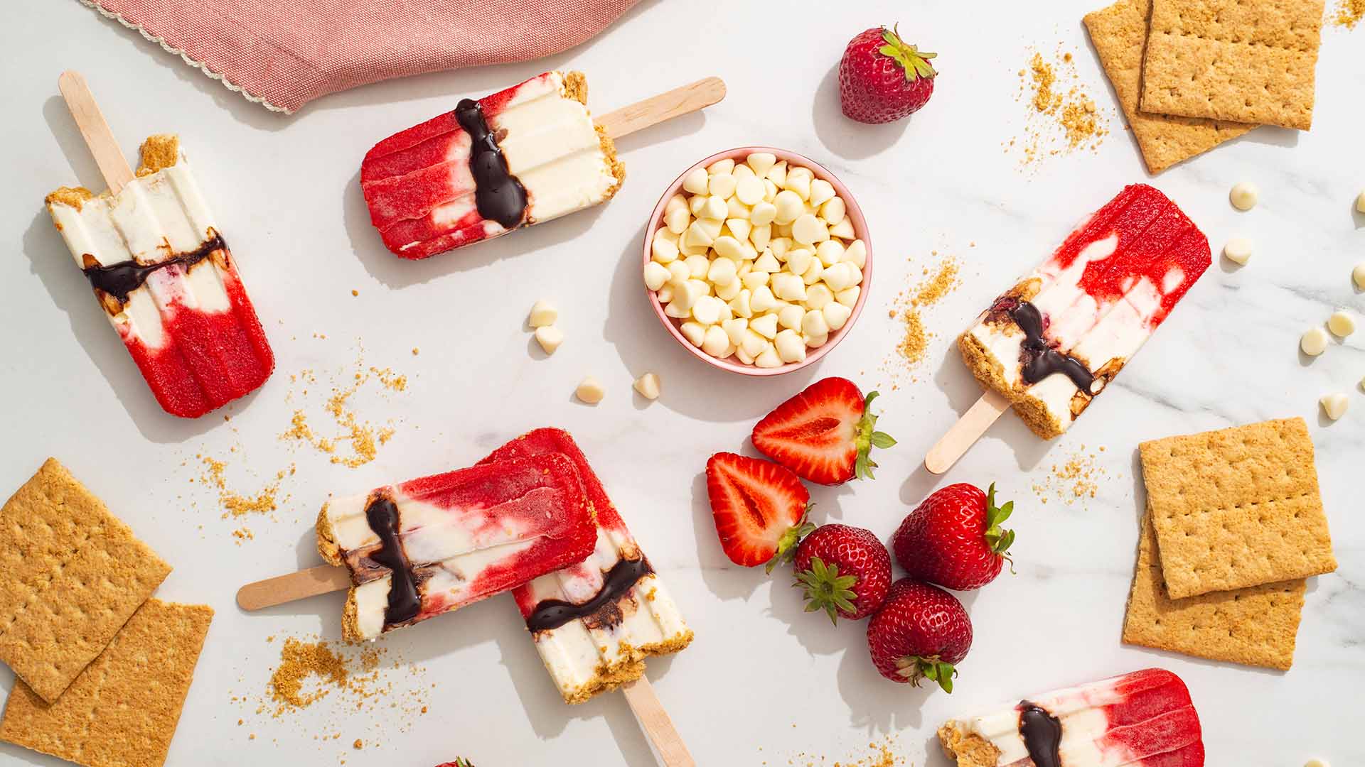 strawberry chocolate cheesecake ice pops