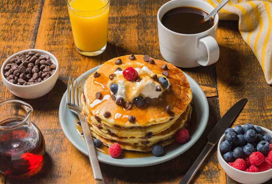 Pancakes stacked on a plate