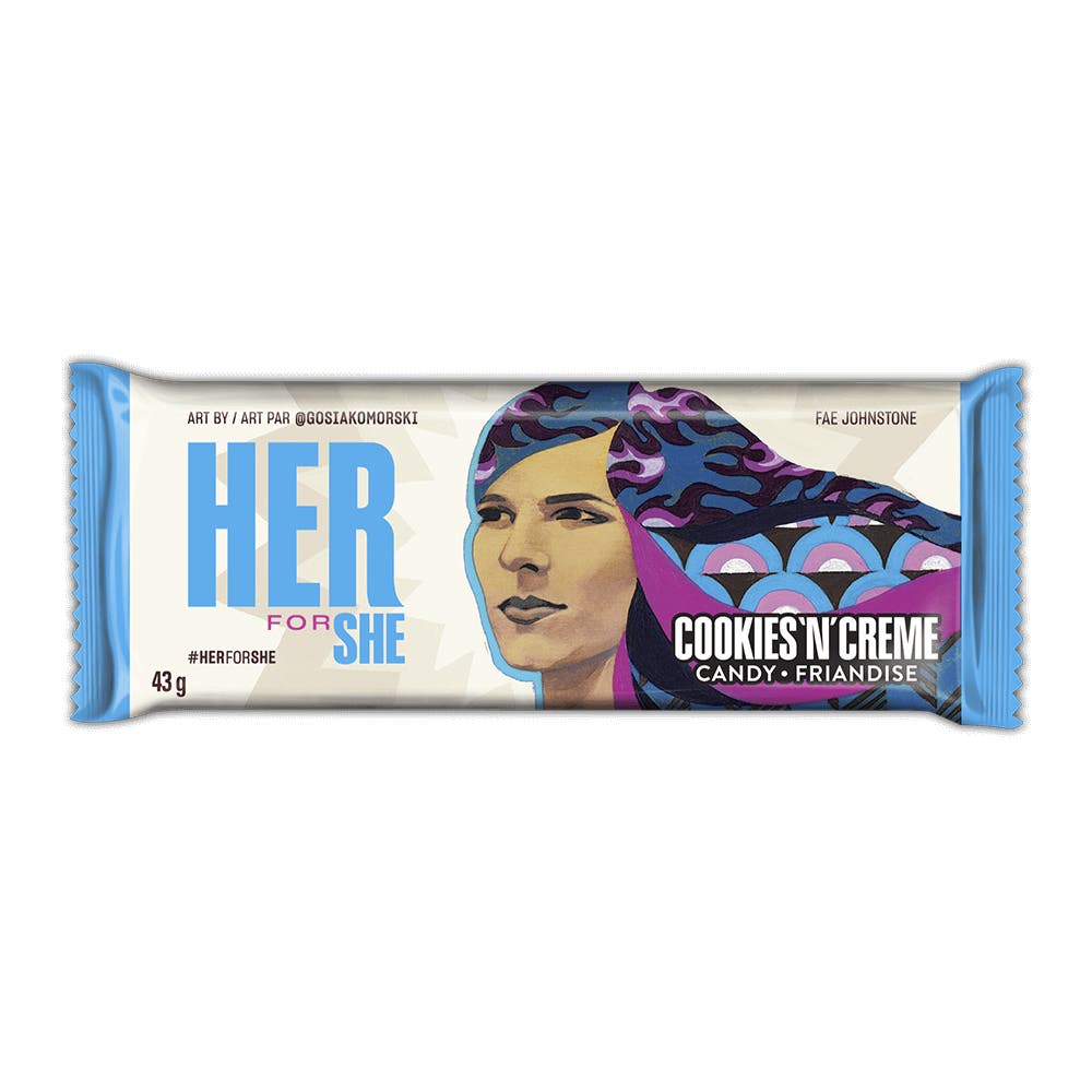 HERSHEY'S COOKIES 'N' CREME Fae Johnstone Candy Bar - Front of Package