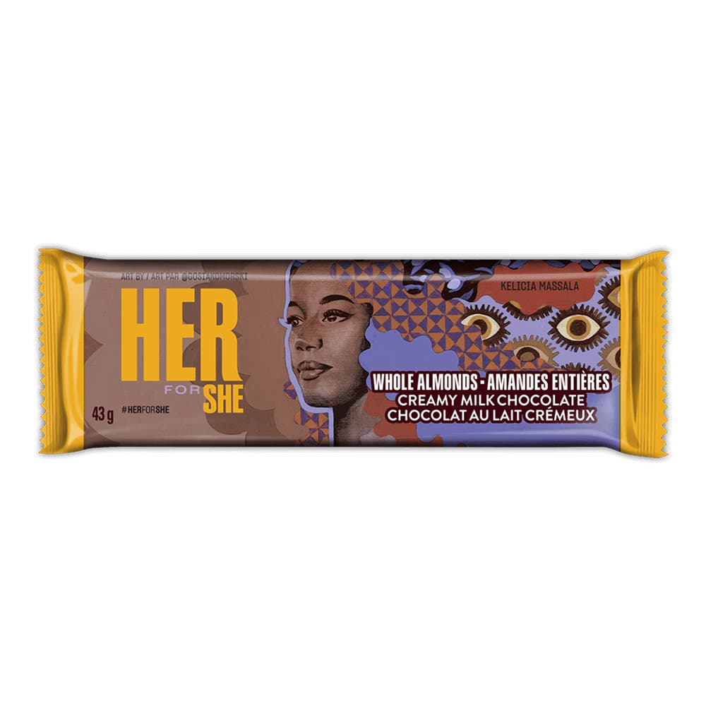 HERSHEY'S Creamy Milk Chocolate with Almonds Kelicia Massala Candy Bar - Front of Package