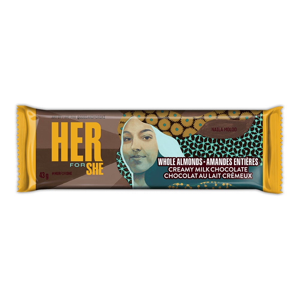 HERSHEY'S Creamy Milk Chocolate with Almonds Naila Moloo Candy Bar - Front of Package