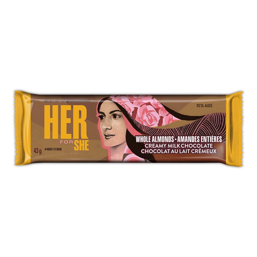 HERSHEY'S Creamy Milk Chocolate with Almonds Rita Audi Candy Bar - Front of Package