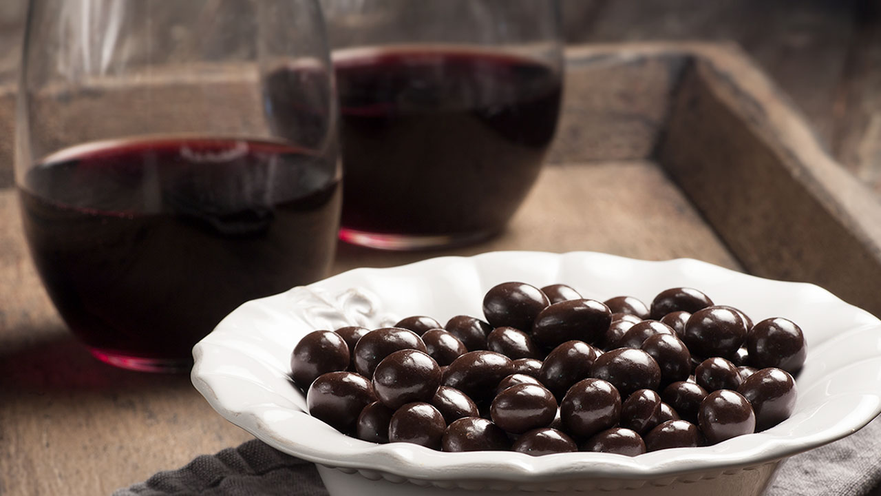 two glasses of wine paired with brookside products