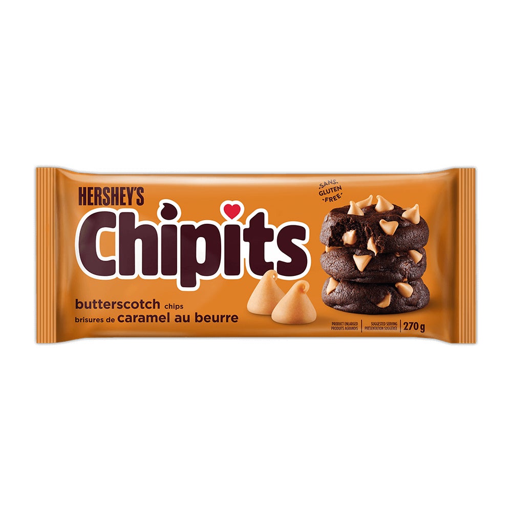 Brisures de caramel au beurre HERSHEY'S CHIPITS, sac de 270 g - Devant de l’emballage