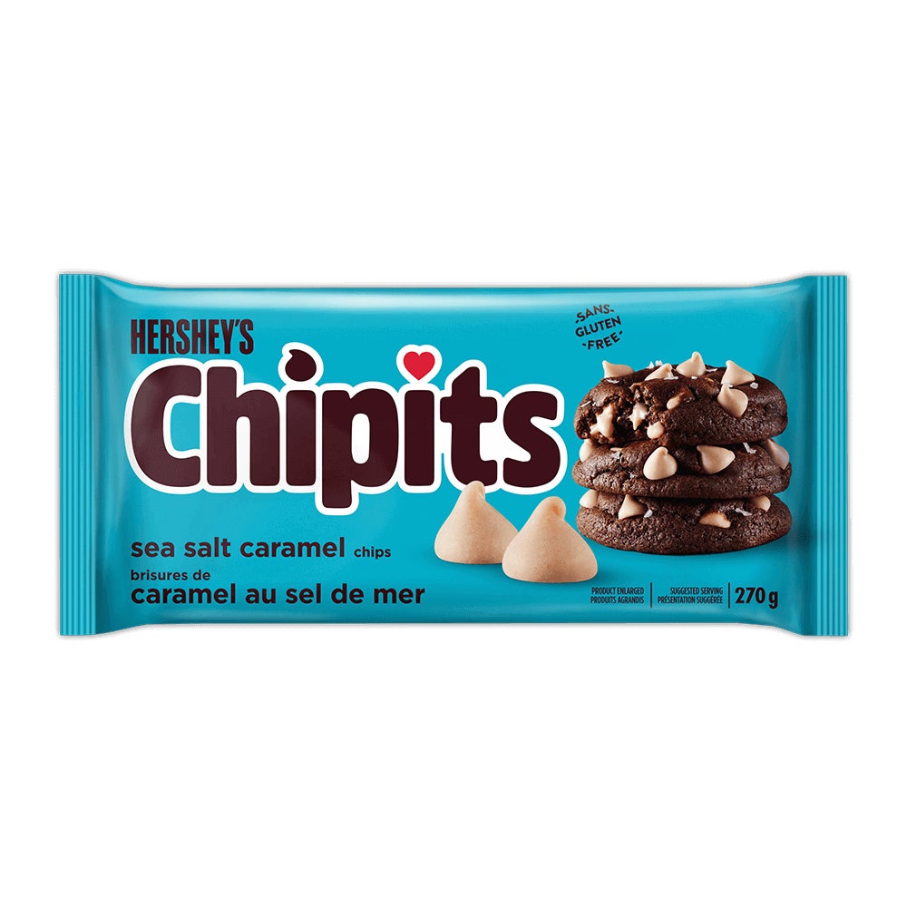 Brisures de caramel au sel de mer HERSHEY'S CHIPITS, sac de 270 g - Devant de l’emballage