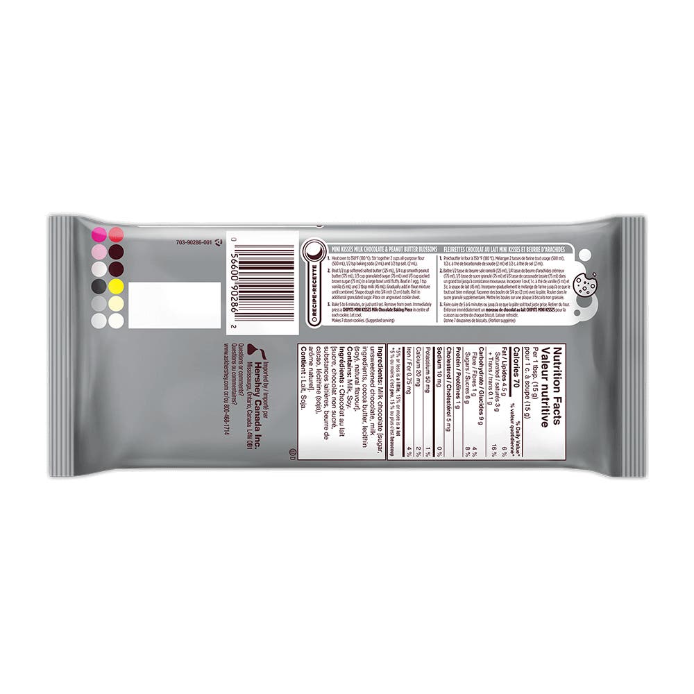 Brisures de chocolat au lait HERSHEY'S CHIPITS MINI KISSES, sac de 270 g - Dos de l’emballage