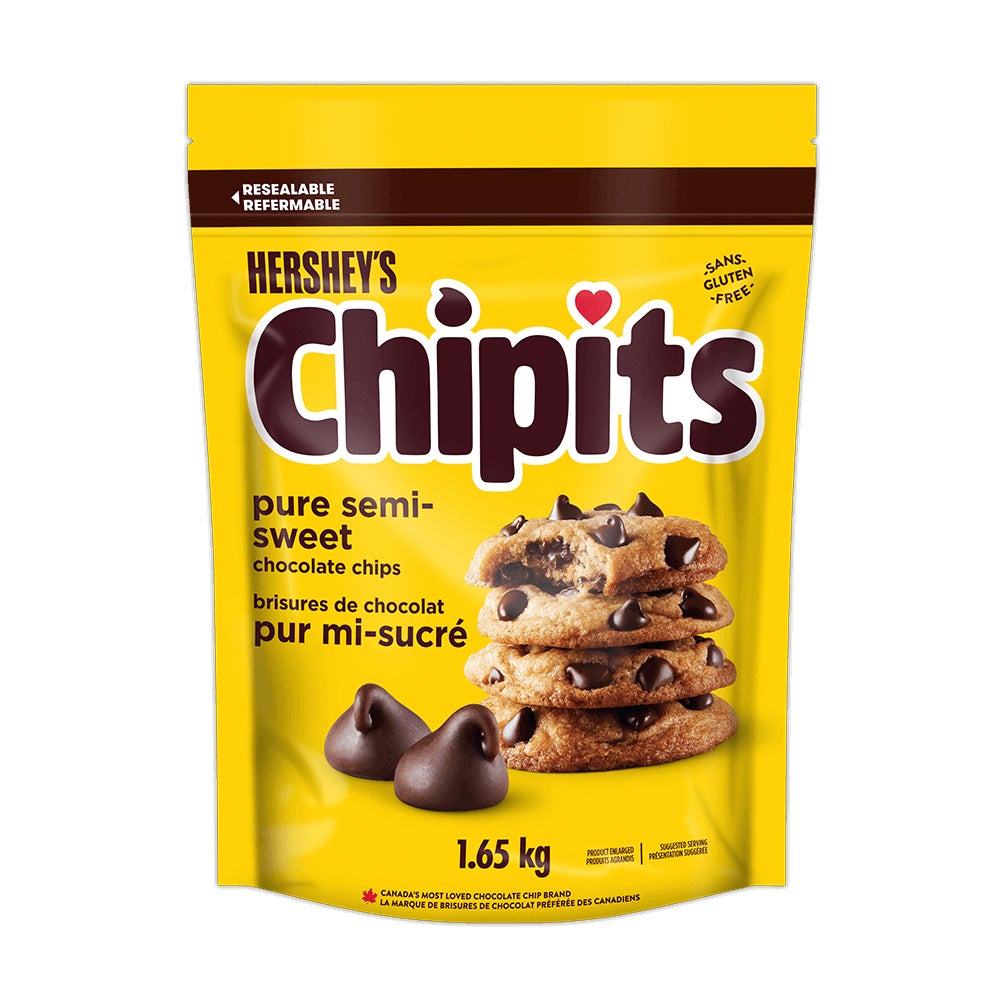 Brisures de chocolat pur mi-sucré HERSHEY'S CHIPITS, sac de 1.6 kg - Devant de l’emballage