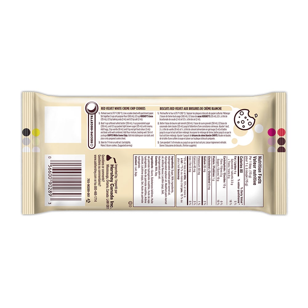 Brisures de crème blanche HERSHEY'S CHIPITS, sac de 200 g - Dos de l’emballage