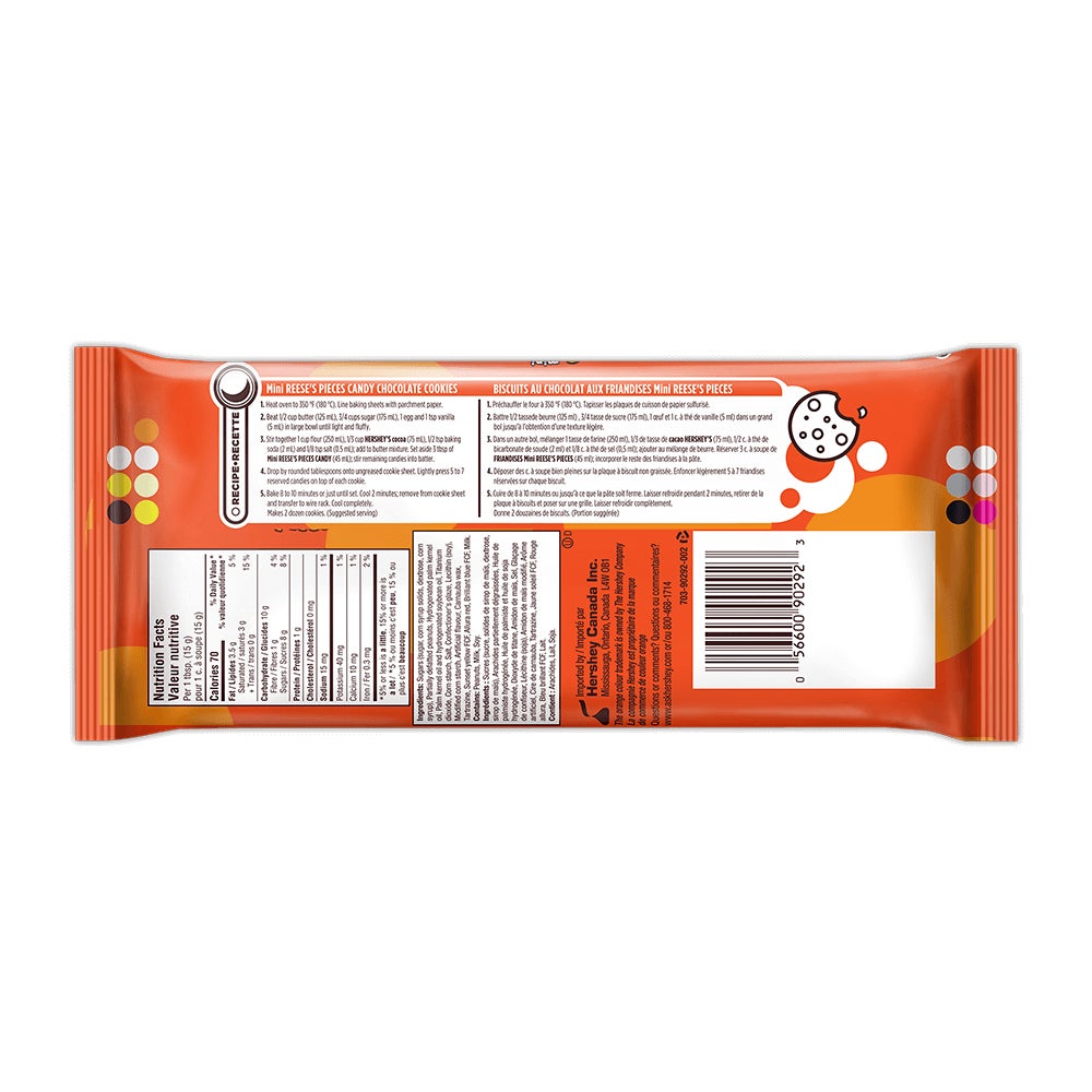 Morceaux de friandises au beurre d’arachides HERSHEY'S CHIPITS MINI REESE'S PIECES pour cuisson, sac de 270 g - Dos de l’emballage