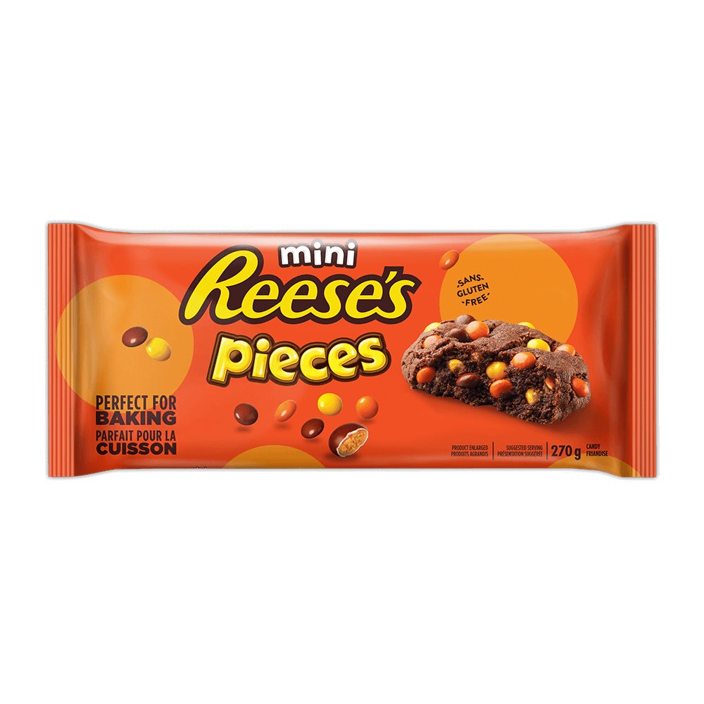 Morceaux de friandises au beurre d’arachides HERSHEY'S CHIPITS MINI REESE'S PIECES pour cuisson, sac de 270 g - Devant de l’emballage