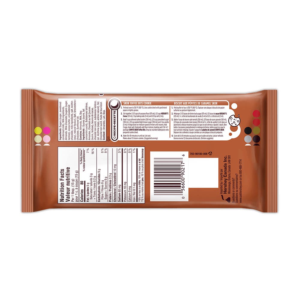 Pépites de caramel HERSHEY'S CHIPITS SKOR, sac de 200 g - Dos de l’emballage