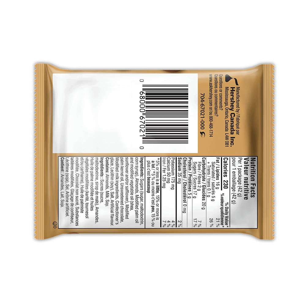 Friandises aux amandes dans un enrobage chocolaté GLOSETTE, sac de 42 g - Dos de l’emballage