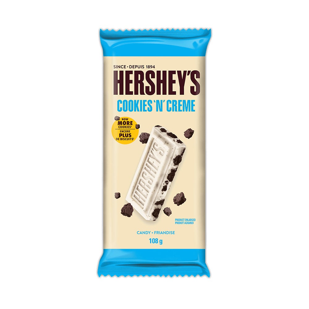 Barre HERSHEY'S COOKIES 'N' CREME format familial, 108 g - Devant de l’emballage