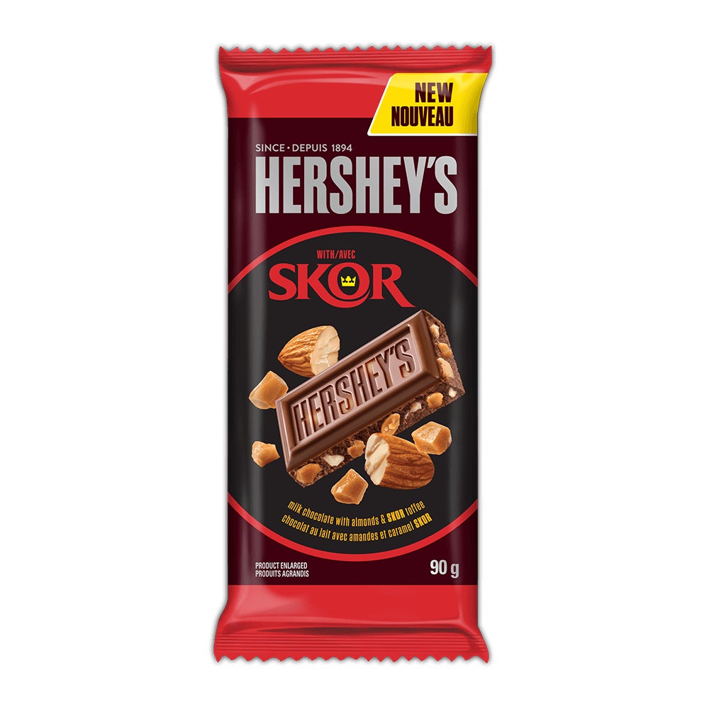 Barre HERSHEY'S SKOR chocolat au lait avec amandes, 90 g - Devant de l’emballage