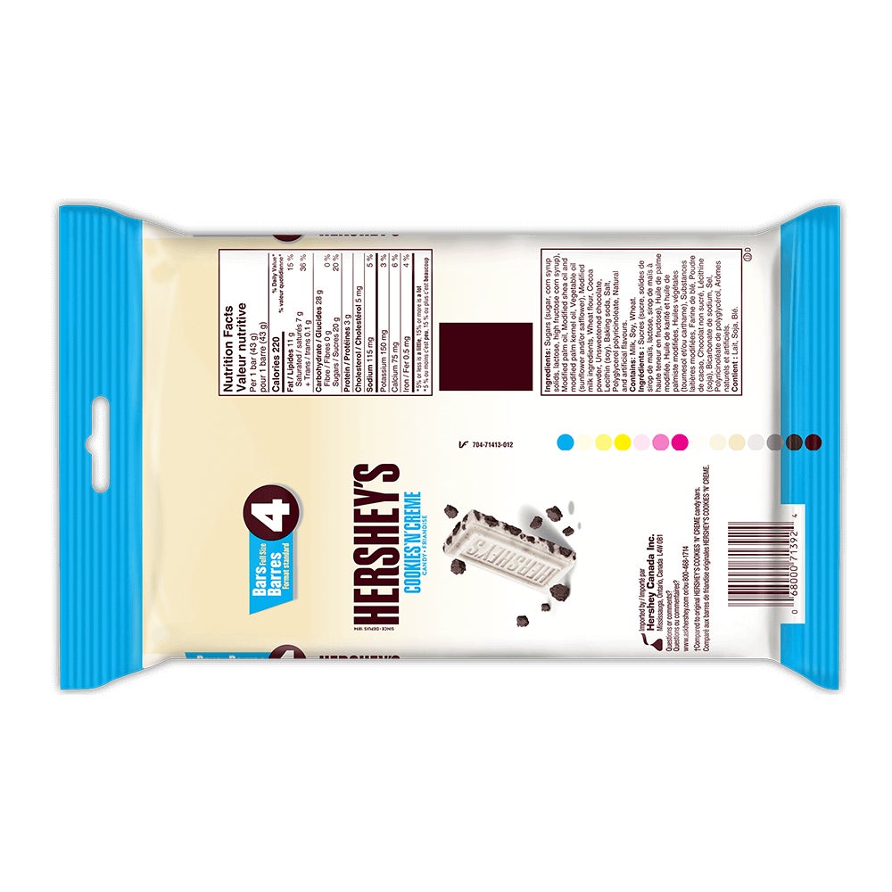 Barres HERSHEY'S COOKIES 'N' CREME, 43 g, 4 barres - Dos de l’emballage