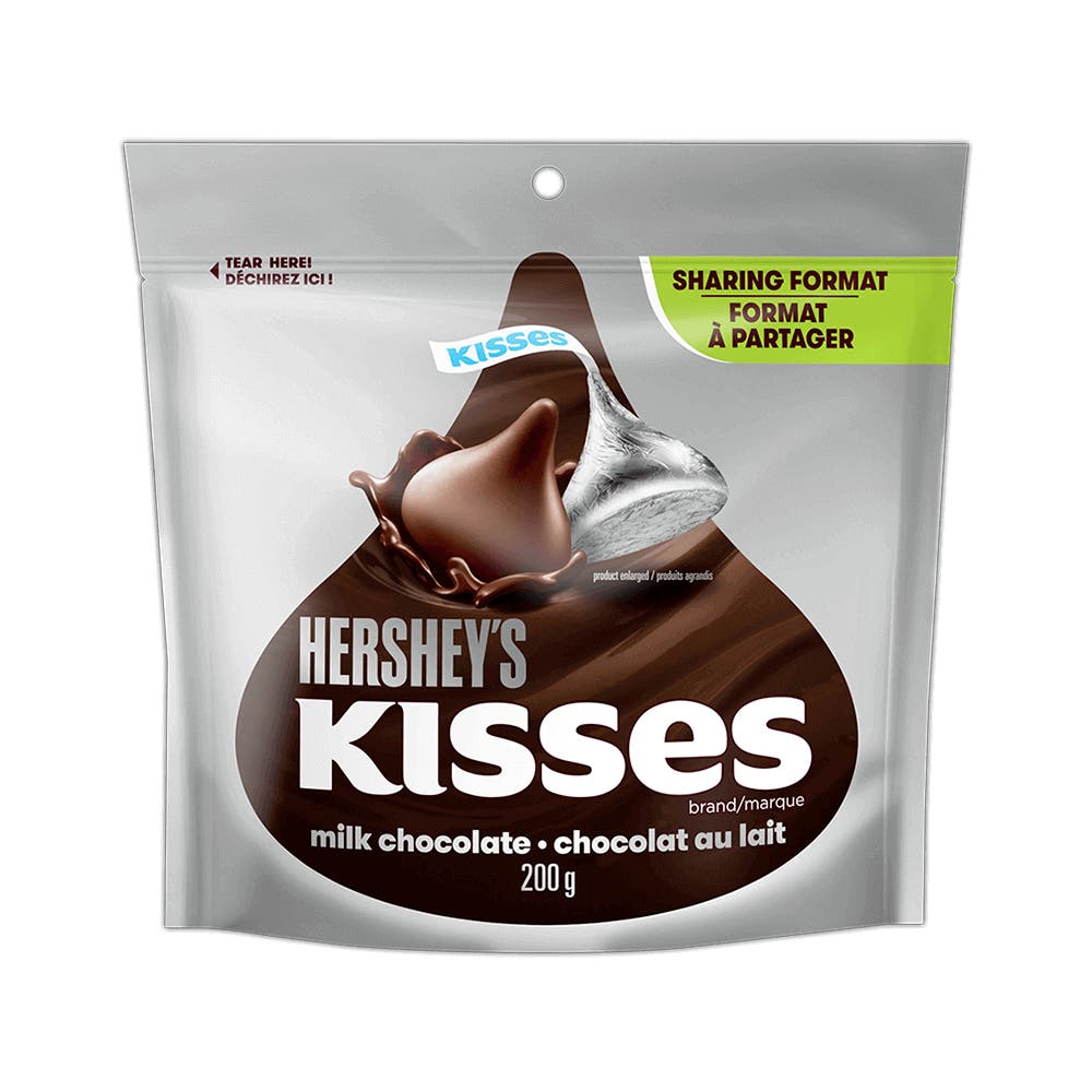 Friandise au chocolat au lait HERSHEY'S KISSES, sac de 200 g - Devant de l’emballage