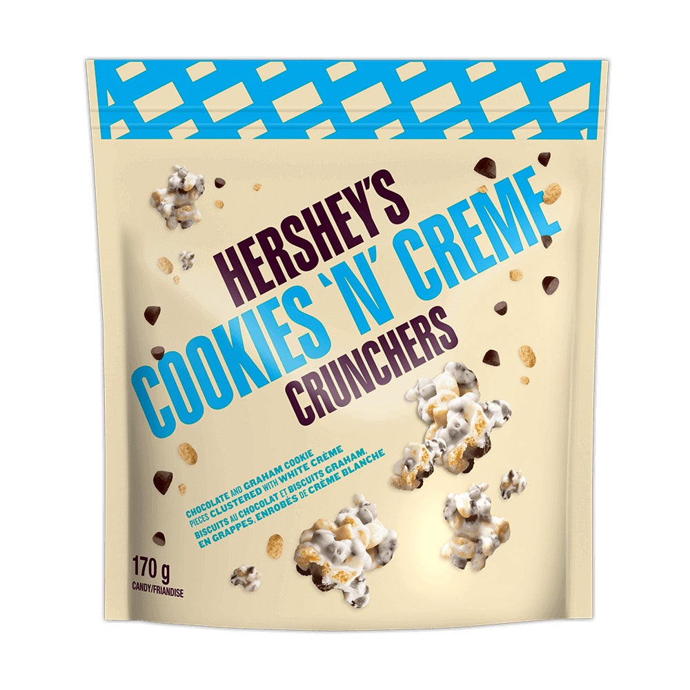 Friandises HERSHEY'S COOKIES 'N' CREME CRUNCHERS, sac de 170 g - Devant de l’emballage