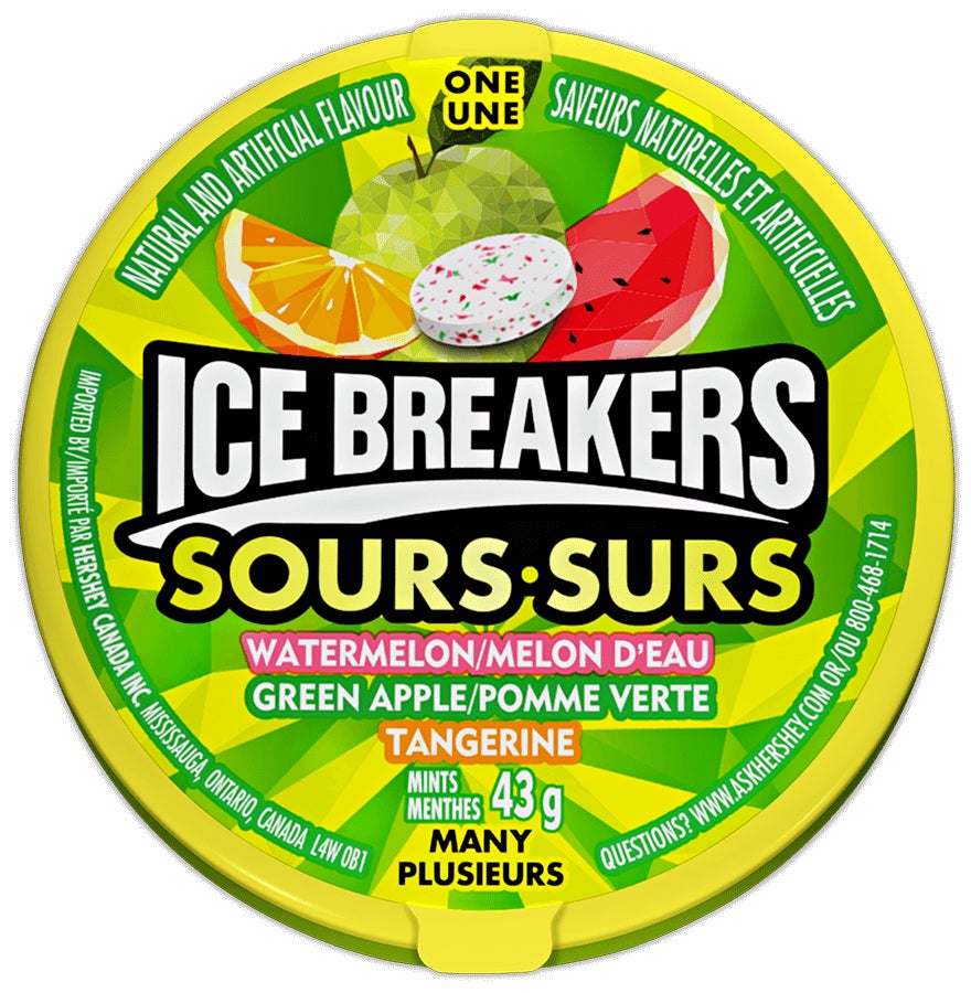 Menthes ICE BREAKERS sures aux fruits, rondelle de 43 g