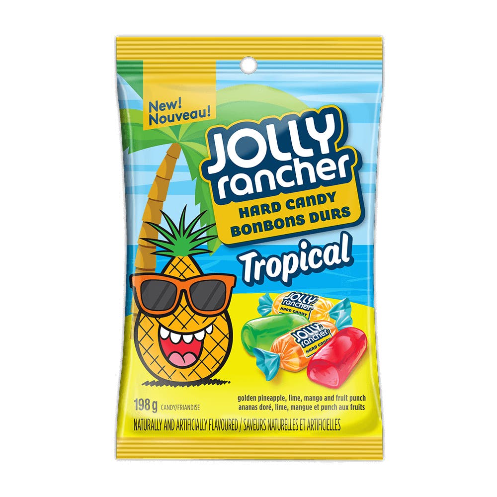 Bonbons durs JOLLY RANCHER tropical, sac de 198 g - Devant de l’emballage