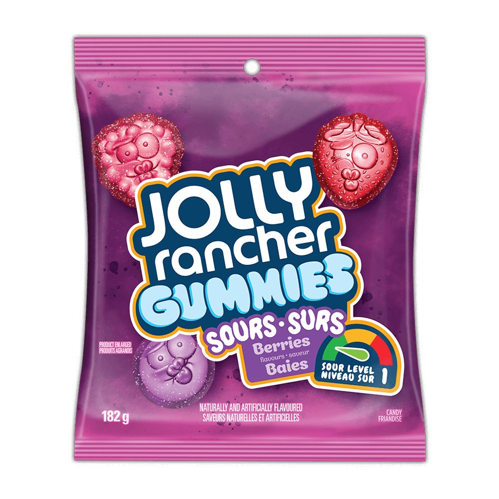 Bonbons gommeux JOLLY RANCHER Gummies surs baies, sac de 182 g - Devant de l’emballage