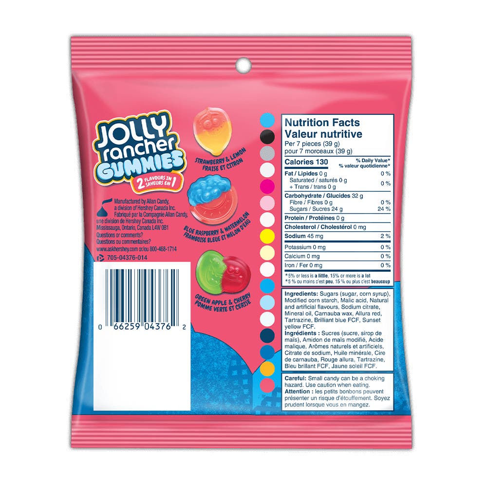 Bonbons gommeux JOLLY RANCHER originaux 2-en-1, sac de 182 g - Dos de l’emballage