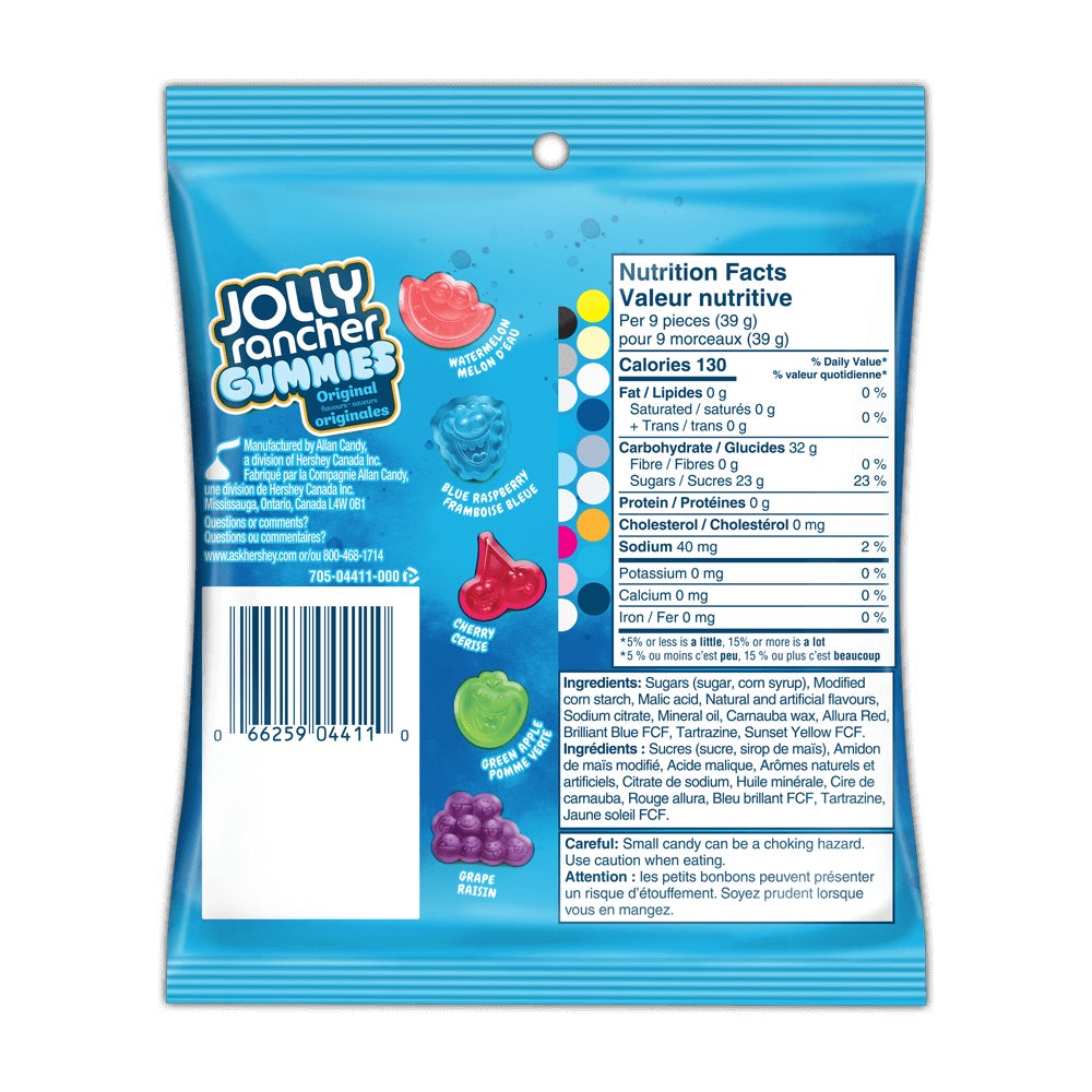 Bonbons gommeux JOLLY RANCHER saveurs originales, sac de 182 g - Dos de l’emballage