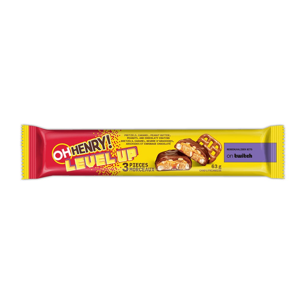 Barre chocolatée OH HENRY! LEVEL UP grand format, 63 g - Devant de l’emballage