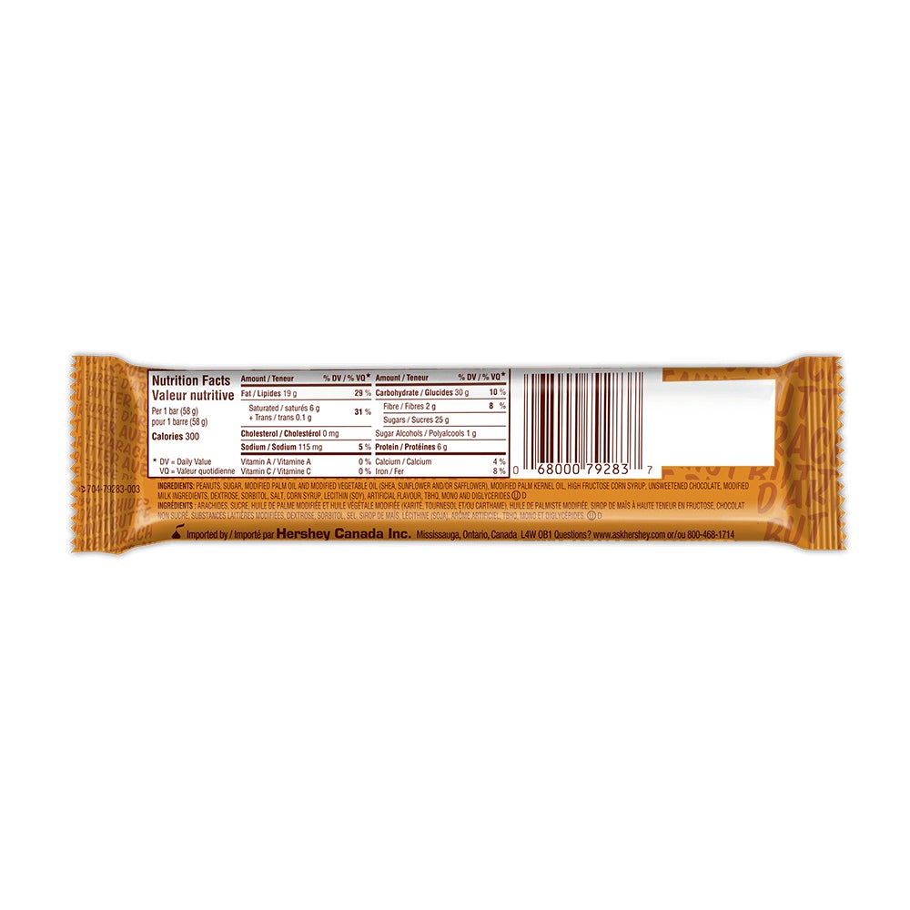 Barre de chocolat OH HENRY! REESE’S au beurre d’arachides, 58 g - Dos de l’emballage