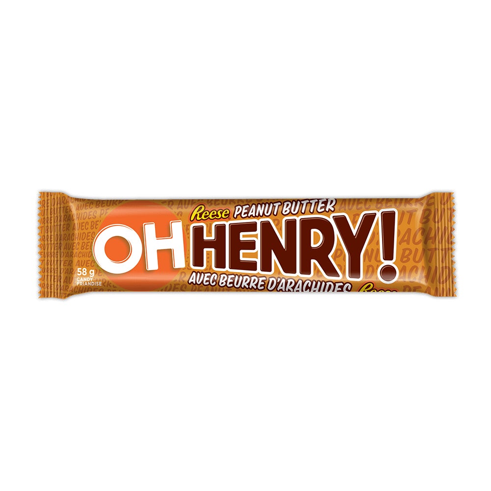 Barre de chocolat OH HENRY! REESE’S au beurre d’arachides, 58 g - Devant de l’emballage