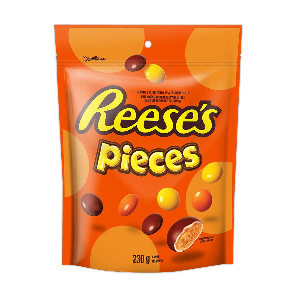 Friandises au beurre d’arachides REESE'S PIECES, sac de 230 g - Devant de l’emballage