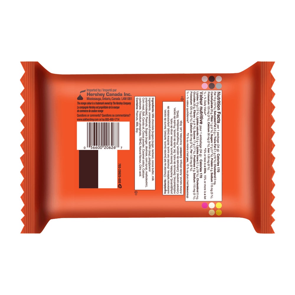 Grand format REESE'S BIG CUP avec REESE'S PUFFS chocolat au lait et beurre d'arachides, 34 g - Dos de l’emballage