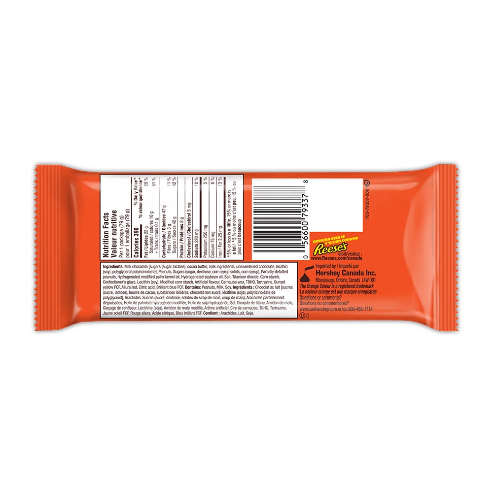 Grand moule au beurre d'arachides REESE'S BIG CUP rempli de friandises PIECES, 79 g - Dos de l'emballage