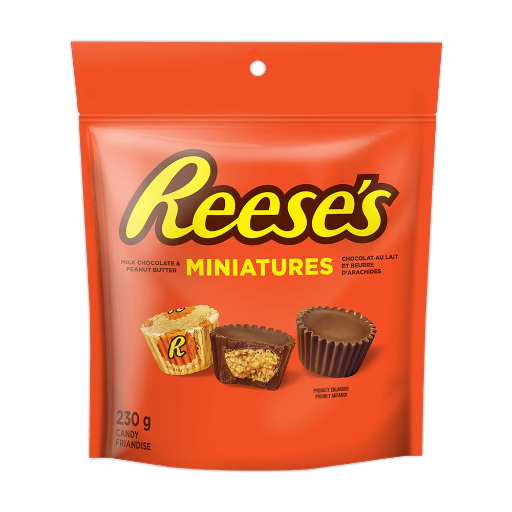 Moules au beurre d'arachides et chocolat au lait REESE'S MINIATURES, sac de 230 g - Devant de l’emballage