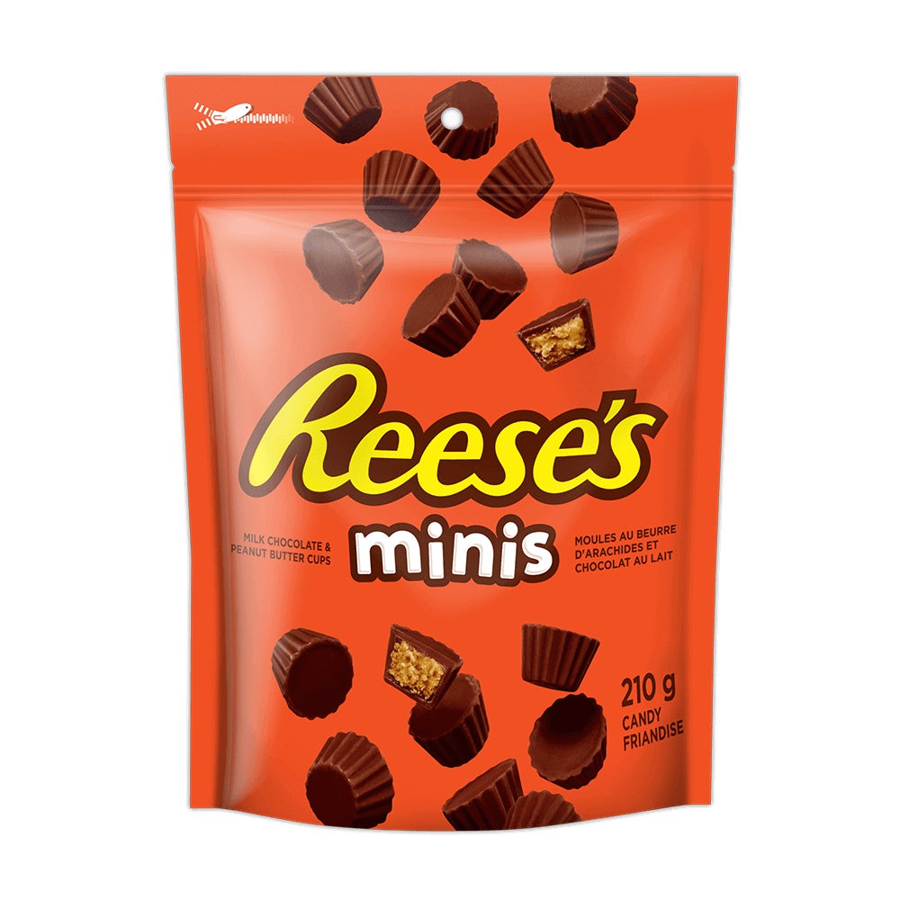 Moules au beurre d'arachides et au chocolat au lait REESE'S Minis, sac de 210 g - Devant de l'emballage