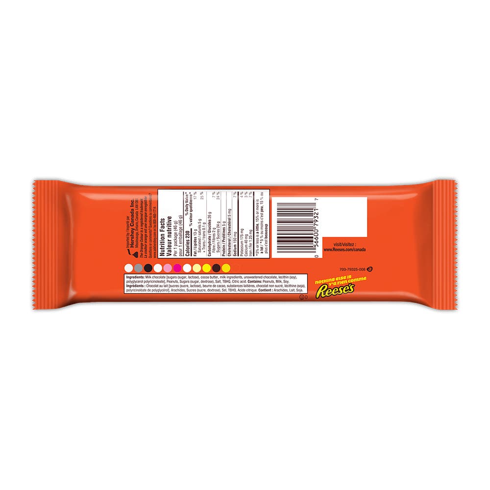 Moules au beurre d’arachides et chocolat au lait REESE'S, 46 g - Dos de l’emballage
