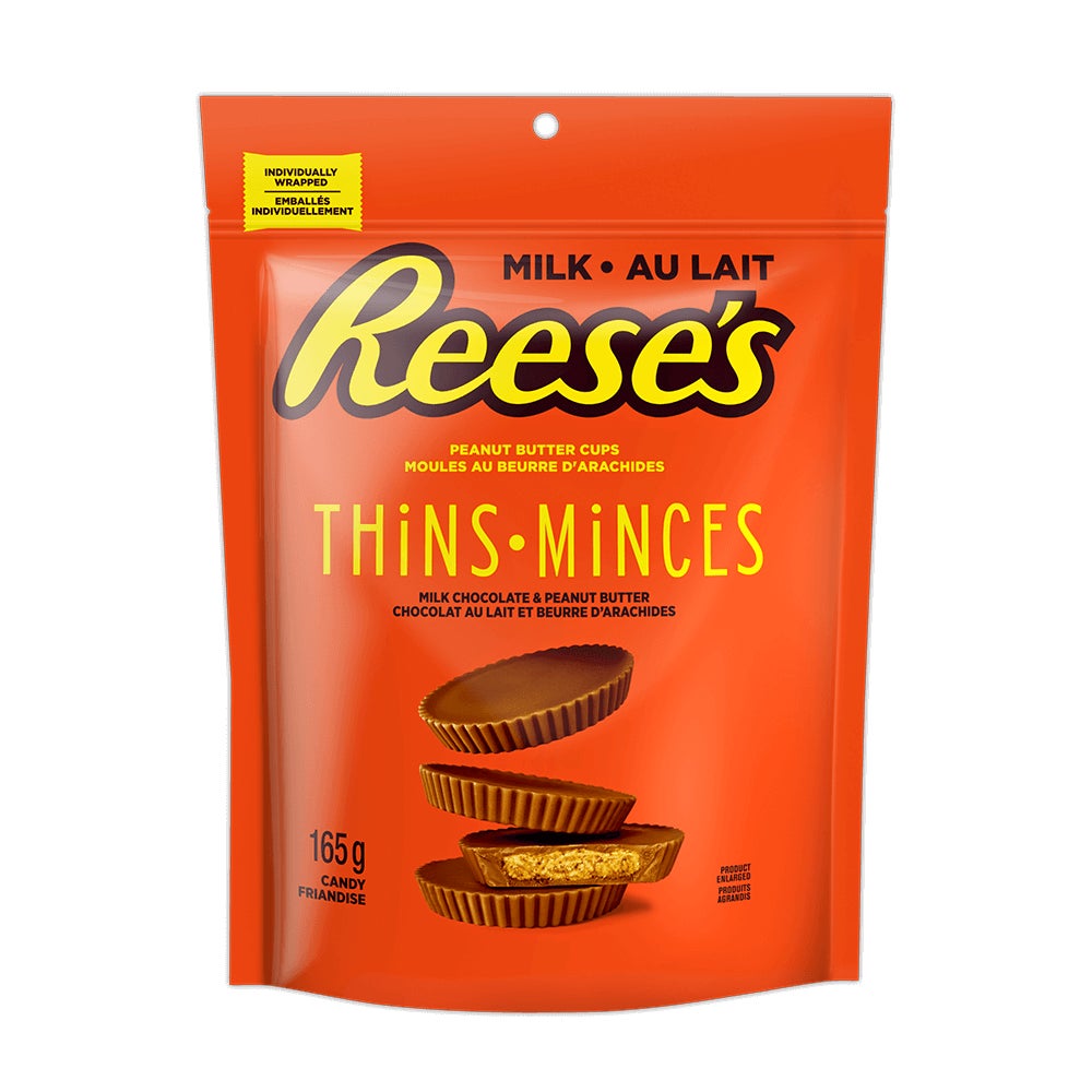 Moules au beurre d’arachides et chocolat au lait REESE'S THiNS, sac de 165 g - Devant de l’emballage