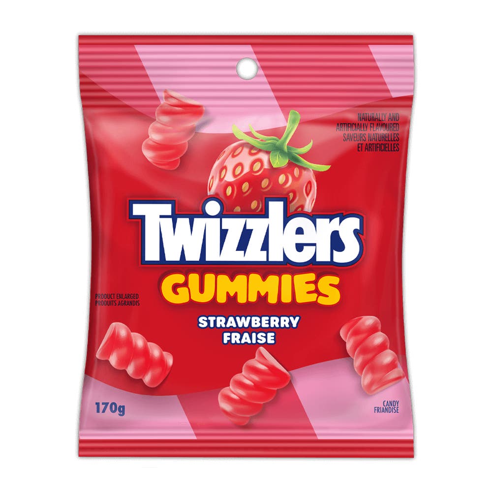 Bonbons TWIZZLERS Gummies fraise, sac de 170 g - Devant de l’emballage